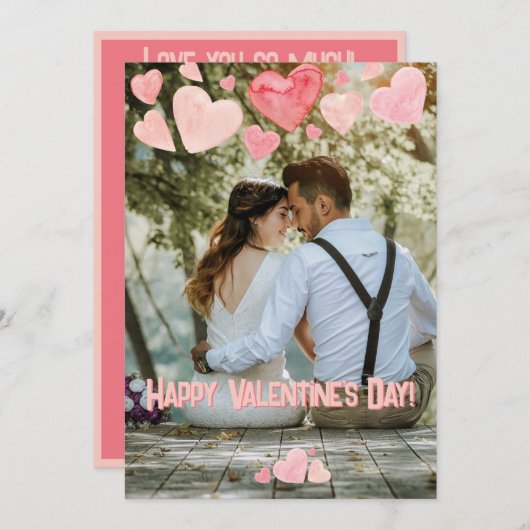 Valentijn Pink Hearts Overlay Voeg je eigen foto t Feestdagenkaart (Voorkant / Achterkant)