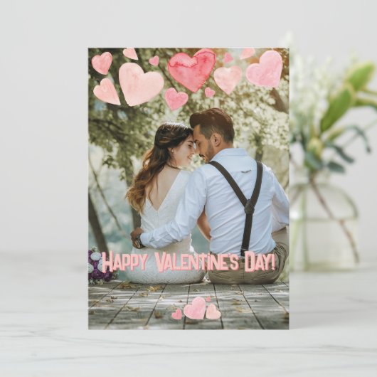 Valentijn Pink Hearts Overlay Voeg je eigen foto t Feestdagenkaart (Staand voorkant)