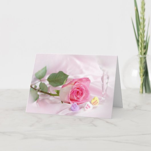 Valentijn Pink Rose en snoep Feestdagen Kaart (Voorkant)