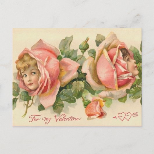  Valentijn Pink Rose Faeries Briefkaart (Voorkant)