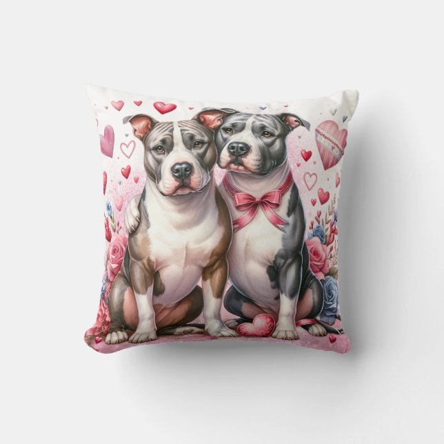Valentijn Pitbull Sierkussen – Schattige Hondenpaa (Voorkant)
