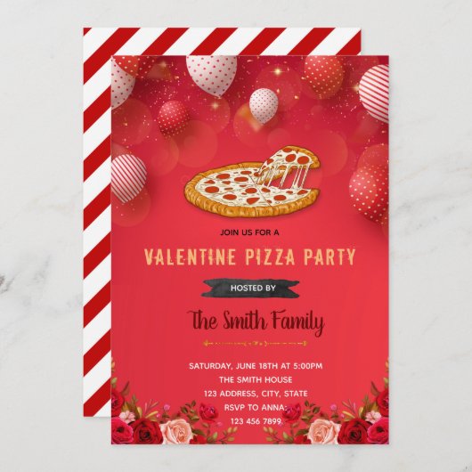 Valentijn pizza Uitnodiging (Voorkant / Achterkant)