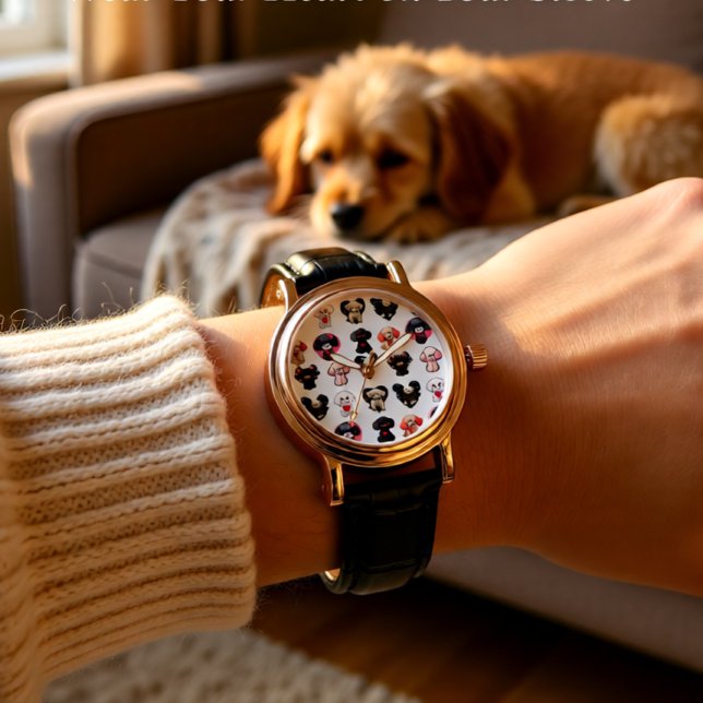 Valentijn poedelhond | HONDENLIEFHEBBERS | Horloge (Valentine Poodle Love Soft Pink, Black & Cream Watch)