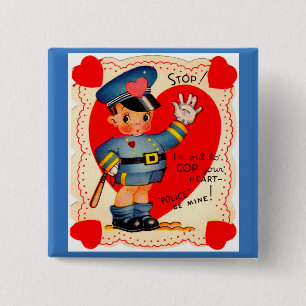 valentijn politiejongen uit 1930 vierkante button 5,1 cm