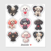 Valentijn Poodle Dog set van 9 stickers (Vel)