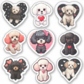 Valentijn Poodle Dog set van 9 stickers (Voorkant)