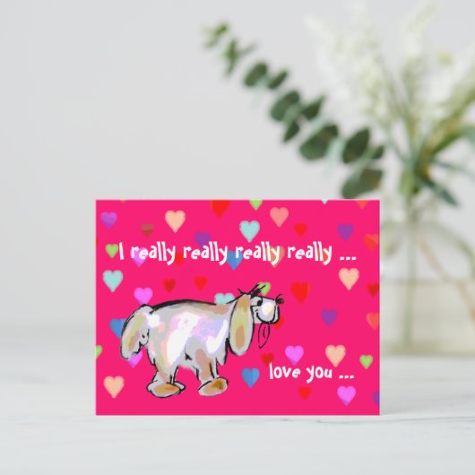 Valentijn Pup & Hearts ~ Briefkaart (Staand voorkant)
