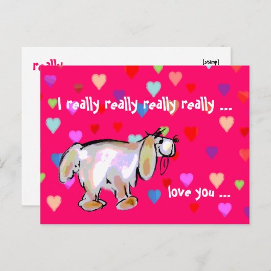 Valentijn Pup & Hearts ~ Briefkaart (Voorkant / Achterkant)