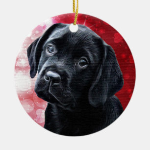 Valentijn Puppy - Black Labrador - Lab Puppy Keramisch Ornament