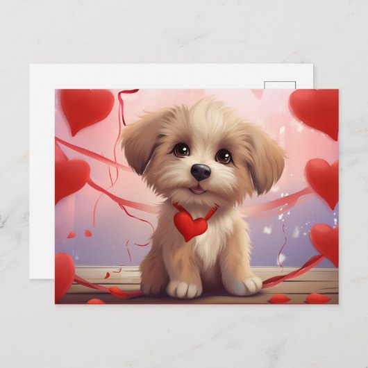 Valentijn Puppy Briefkaart (Voorkant / Achterkant)