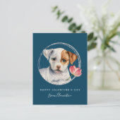 Valentijn Puppy Holiding Flower Briefkaart (Staand voorkant)