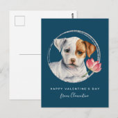 Valentijn Puppy Holiding Flower Briefkaart (Voorkant / Achterkant)