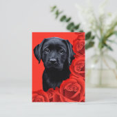 Valentijn Puppy Rozen - Labrador - Zwart lab Feestdagenkaart (Staand voorkant)