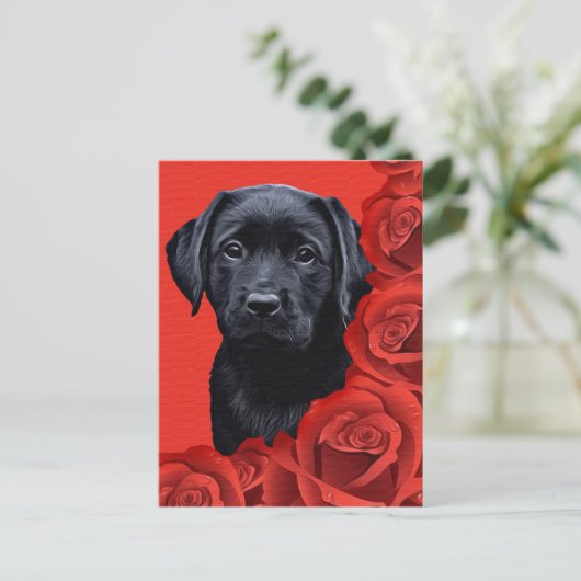 Valentijn Puppy Rozen - Labrador - Zwart lab Feestdagenkaart (Staand voorkant)