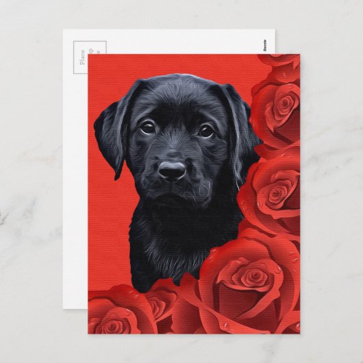 Valentijn Puppy Rozen - Labrador - Zwart lab Feestdagenkaart (Voorkant / Achterkant)