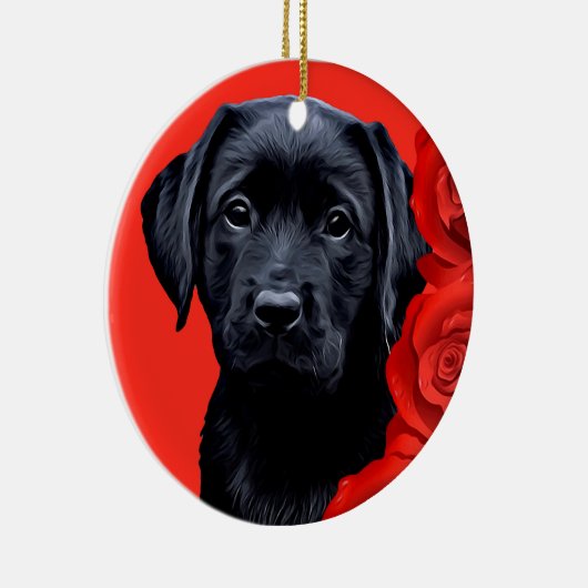 Valentijn Puppy Rozen - Labrador - Zwart lab Keramisch Ornament (Rechts)