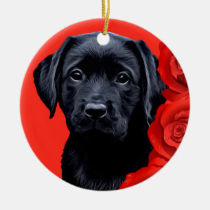 Valentijn Puppy Rozen - Labrador - Zwart lab Keramisch Ornament