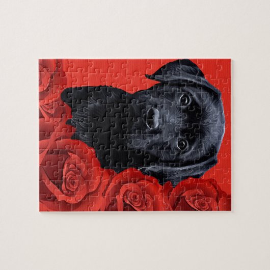 Valentijn Puppy Rozen - Labrador - Zwart lab Legpuzzel (Horizontaal)