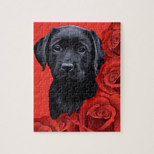 Valentijn Puppy Rozen - Labrador - Zwart lab Legpuzzel (Verticaal)