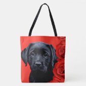 Valentijn Puppy Rozen - Labrador - Zwart lab Tote Bag (Voorkant)