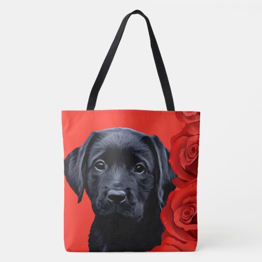 Valentijn Puppy Rozen - Labrador - Zwart lab Tote Bag (Voorkant)