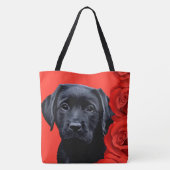 Valentijn Puppy Rozen - Labrador - Zwart lab Tote Bag (Achterkant)