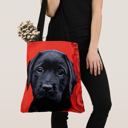 Valentijn Puppy Rozen - Labrador - Zwart lab Tote Bag (Dichtbij)
