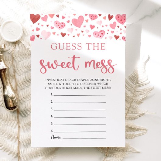Valentijn Raad de Sweet Mess Baby shower Game Kaart