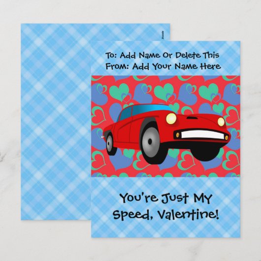 Valentijn Race Car Feestdagenkaart (Voorkant / Achterkant)