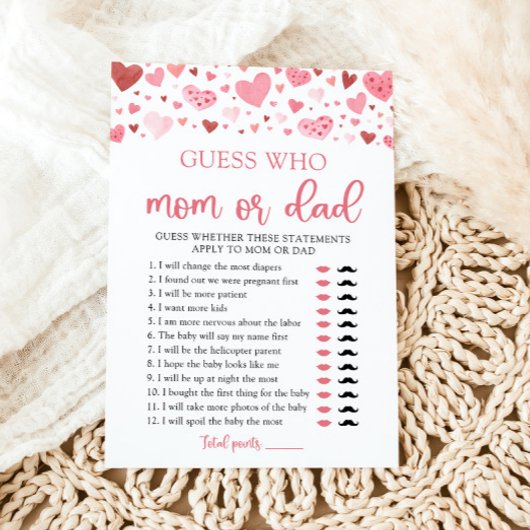 Valentijn raden wie mam of pap Baby shower spel Kaart