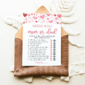Valentijn raden wie mam of pap Baby shower spel Kaart