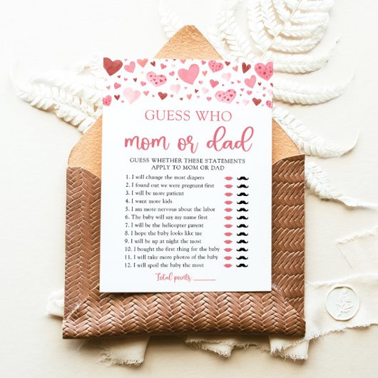 Valentijn raden wie mam of pap Baby shower spel Kaart