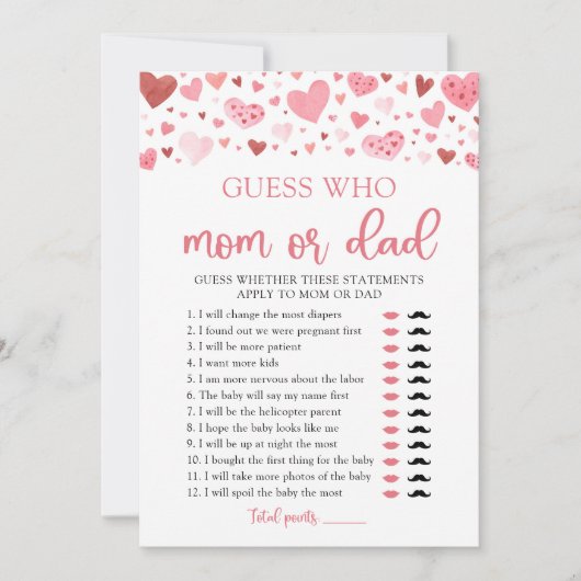 Valentijn raden wie mam of pap Baby shower spel Kaart (Voorkant)