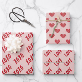 Valentijn Red en Roze XOXO Love Patroon Inpakpapier Vel