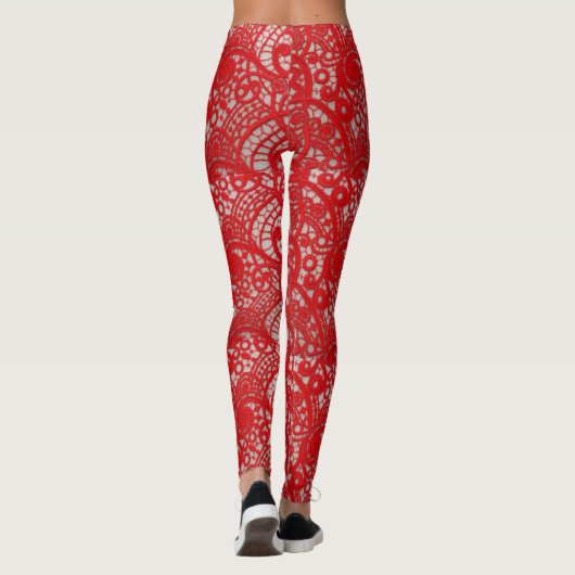 Valentijn Red Faux Mesh Lace Leggings (Achterkant)