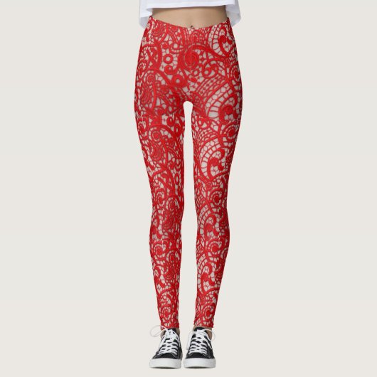 Valentijn Red Faux Mesh Lace Leggings (Voorkant)