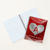 Valentijn Red Glitter Initiaal A Letter Monogram Notitieboek (Binnen)