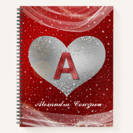 Valentijn Red Glitter Initiaal A Letter Monogram Notitieboek