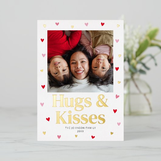 Valentijn Red Gold voor familiehandschoenen en kis Folie Feestdagenkaart (Staand Voorkant)