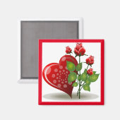 VALENTIJN RED HEART EN RED ROSES MAGNET (Voorkant / Achterkant)