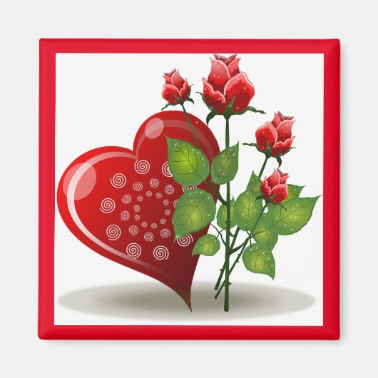 VALENTIJN RED HEART EN RED ROSES MAGNET (Voorkant)