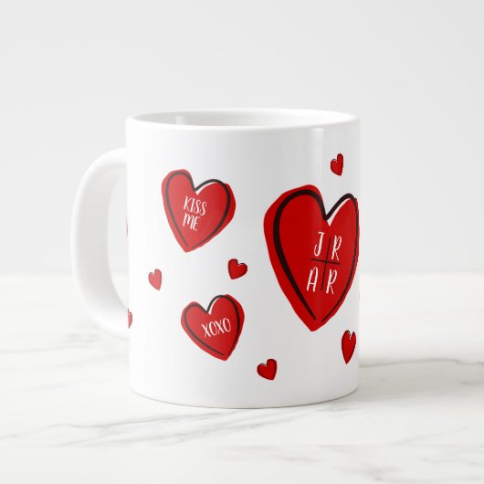 Valentijn Red Hearts Cute past Couple's White aan Grote Koffiekop (Links)