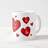 Valentijn Red Hearts Cute past Couple's White aan Grote Koffiekop (Voorkant rechts)