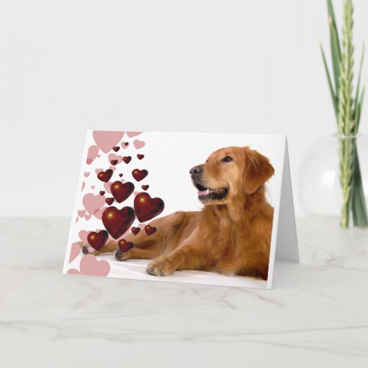 Valentijn Red Hearts Golden Retriever Dog Feestdagen Kaart (Voorkant)