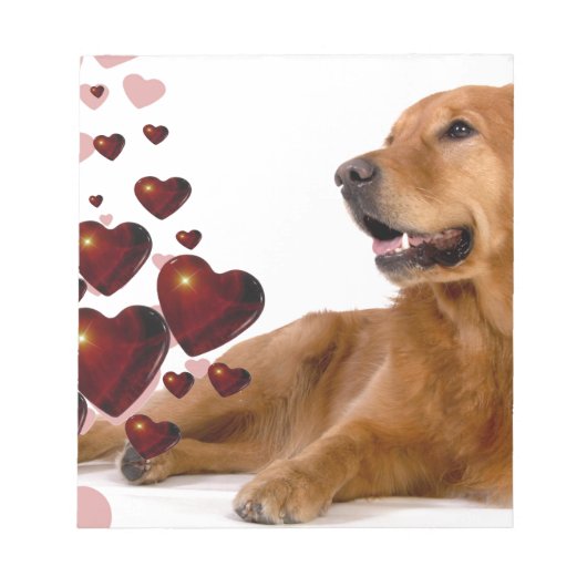 Valentijn Red Hearts Golden Retriever Dog Notitieblok (Voorkant)