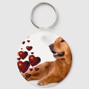 Valentijn Red Hearts Golden Retriever Dog Sleutelhanger