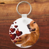 Valentijn Red Hearts Golden Retriever Dog Sleutelhanger (Voorkant)