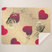 Valentijn Red Hearts Roos Gold Sherpa Blanket Sherpa Deken (Voorkant (horizontaal))