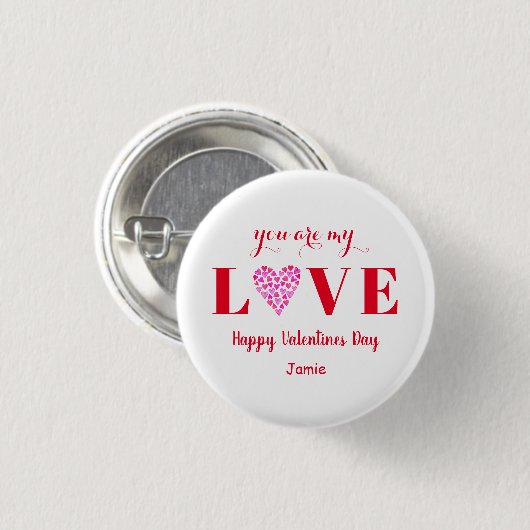 Valentijn Red Love Script Heart Ronde Button 3,2 Cm (Voorkant /achterkant)