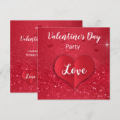 Valentijn Red Paper Heart Glitter Party Invitation Kaart (Voorkant / Achterkant)